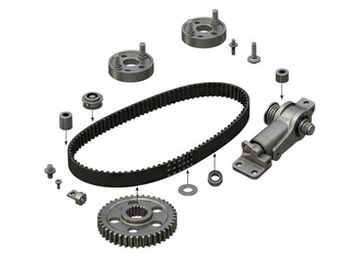 Car timing belt and gears spare parts isolated on transparent background image