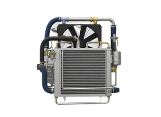 Cooling system for cars with fan and pipes isolated on transparent background