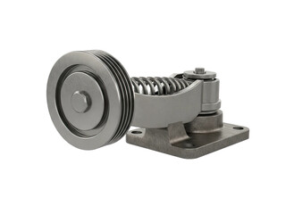 Gray metal support wheel mechanism with spring base component on checkered background