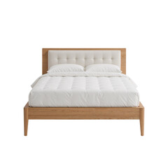 Minimalist bedroom showcase featuring a platform bed with tufted headboard design