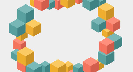 Obraz premium Isometric colorful cubes arranged in a circular frame forming a geometric pattern design element