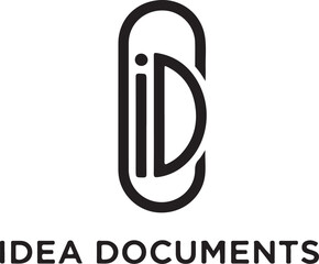 Abstract 'iD' Monogram Logo in a Paperclip Shape for Idea Documents, Representing Connecting Thoughts and Innovation