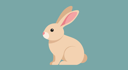Cute beige bunny illustration on a pastel blue background perfect for easter cards, vector design