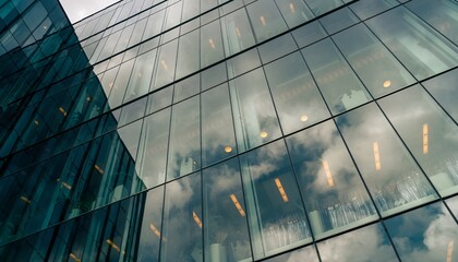 Modern Glass Office Building with Reflective Windows and Sky Reflection