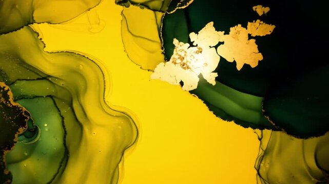 Golden Touch: Abstract Fluid Art with Yellow and Emerald Green