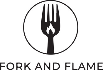 Fork and Flame Logo for Restaurant, Culinary Business, or Hot Food Icon Design.