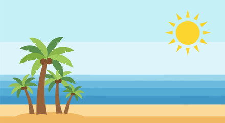 Tropical beach background with palm trees sun and sea for summer vacation vibes