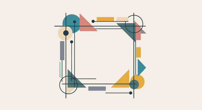 Geometric abstraction frame of different shapes and colors evoking a sense of modern art