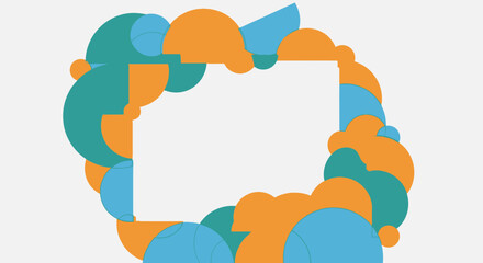 Geometric frame design with blue and orange semicircles suitable for a creative presentation