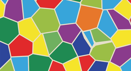 Vibrant polygonal mosaic background featuring an array of rainbow colored irregular shapes