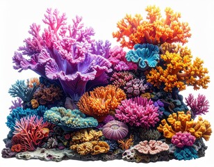 Vivid coral reef formation, varied shapes and colors