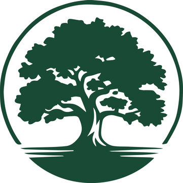 oak tree logo badge with trunk roots round symbol