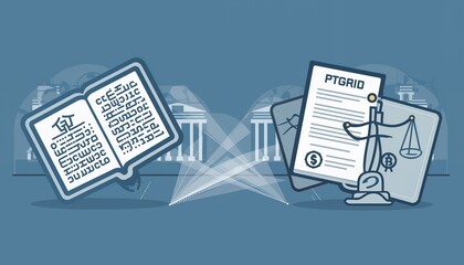 Digital Financial Documents and Data Exchange Illustration in Blue Tones