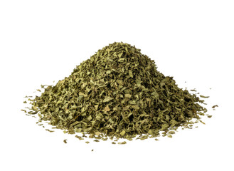Dried parsley flakes ingredient for aromatic culinary seasoning food on transparent