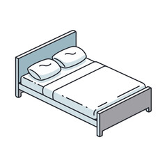 Minimalist Isometric Bed Illustration with Pillows, Duvet, and Headboard