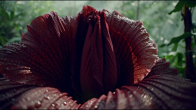 Rare Amorphophallus Titanum Blooming in Lush Tropical Rainforest.