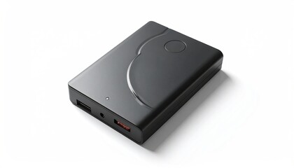 Black rectangular device with silver trim on white