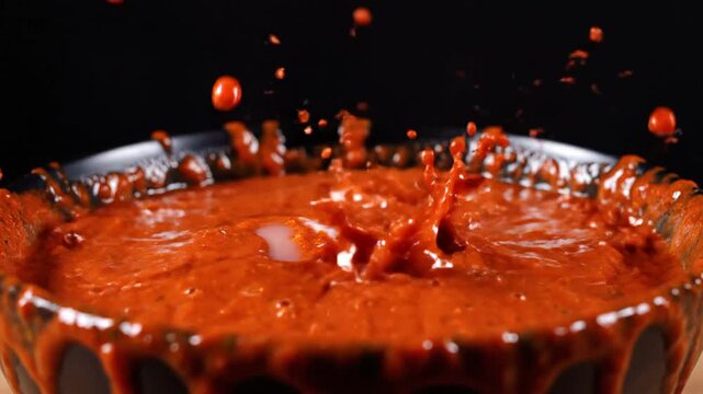 Tandoori chicken sauce splashing in a bowl indian cuisine