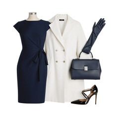 Naklejka premium Sophisticated women's apparel ensemble displayed, showcasing classic style and elegance