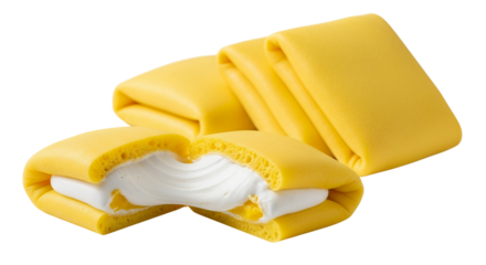 A durian pancake with vanilla sauce, white background isolated