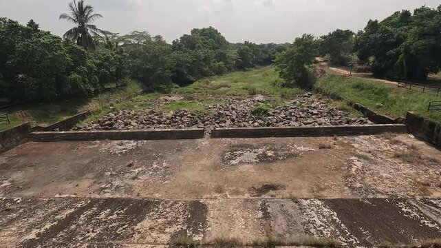 Dried Parakrama Samudraya Spillway - Ancient Irrigation System, Sri Lanka
