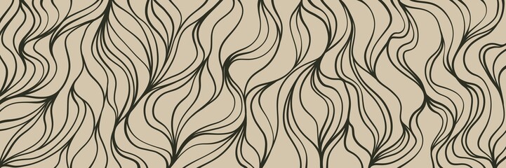 Taupe abstract fur pattern with dense black wavy lines and textured depth, perfect for animal-inspired luxury designs