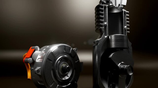 EV Motor Beside Internal Combustion Engine Cutaway