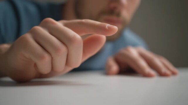 A person's hand with index finger and thumb close together, indicating a small size or precise measurement on a white surface.