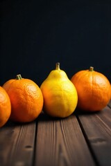 Vibrant Citrus Fruits on a Rustic Wooden Surface, Bursting with Freshness and Natural Light. Five vibrant, perfectly ripe citrus fruits (oranges, lemons, grapefruits) arranged artfully on a rustic,