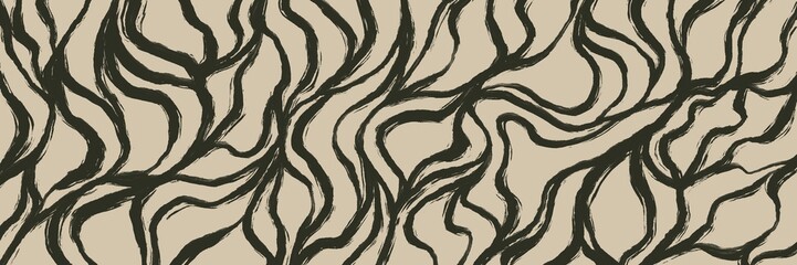 Beige-brown abstract tangled lines with fluid beige swirls and neutral flow, ideal for connectivity or neural branding