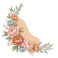 Watercolor floral frame with peonies isolated on transparent background for design