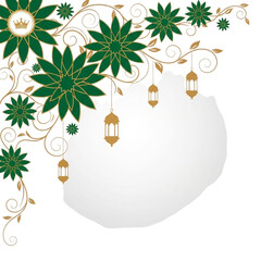 Islamic floral frame with lantern isolated on transparent background for design