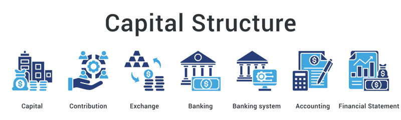 Capital structure manages contributions and exchanges through banking systems with accounting and financial statements.