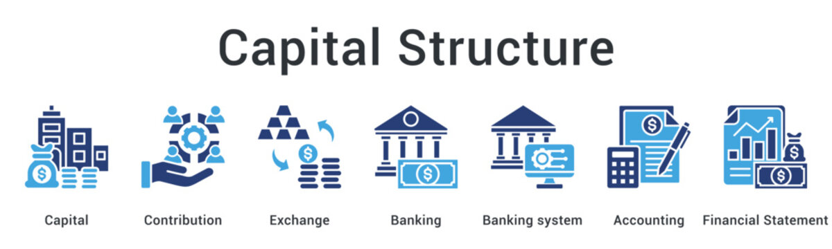 Capital structure manages contributions and exchanges through banking systems with accounting and financial statements.