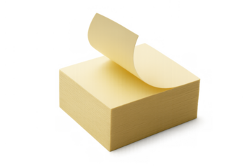 Stack of yellow sticky notes with the top sheet peeling up, symbolizing ideas, plans, reminders, and organization