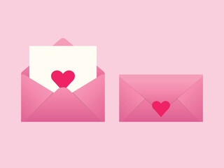 Open envelope with heart card and closed envelope with love sealed