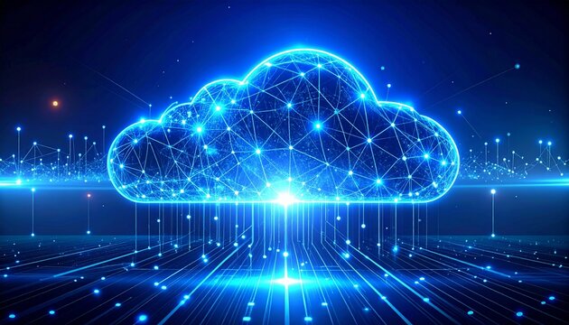 Digital Cloud Computing Futuristic Illustration of Data Storage and Connectivity