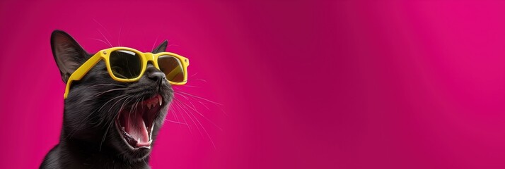 High Impact Commercial Banner Collection: Excited Asian Girl and Funny Cat Shouting Announcements with Copy Space 