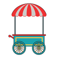 Whimsical Retro Mobile Kiosk Illustration with Striped Canopy and Vintage Charm