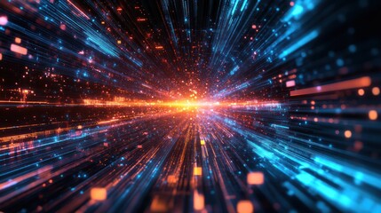 Fototapeta premium Abstract Digital Data Stream Flowing Through Futuristic Network