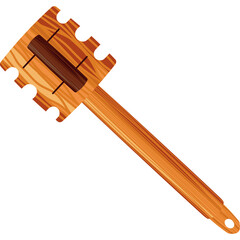 Wooden honey dipper with carved comb pattern head and long handle isolated on white background