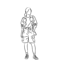 Urban Explorer, Fashion Illustration of a Woman in Cargo Shorts and Jacket
​
