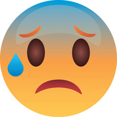 Worried Emoji With Sweating Droplet Blue Teal Orange Gradient Background Transparent No Text Round Face Expressing Concern Anxiety Fear Worry Stress
