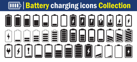 Battery icons set. level, energy, full. Power low up status. vector illustration eps 10