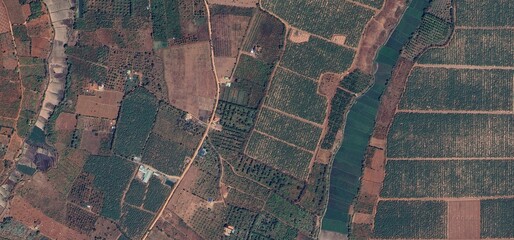 Aerial View of Rural Vietnam Farmland Pattern