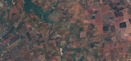 Aerial View of Rural Vietnam Farmland Pattern
