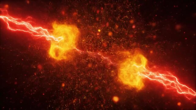 A bright orange lightning bolt explodes outwards from a central fiery energy burst with sparks explosion