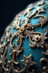 Close up texture of a glowing filigree artifact, radiating soft amber light and intricate patterns. A macro, close up view of the texture of a filigree artifact that is subtly glowing with soft amber