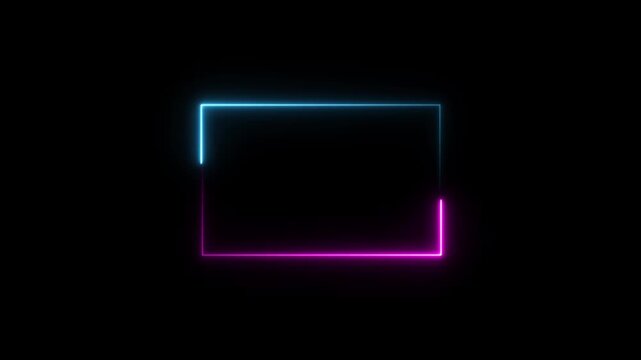 glowing neon square rectangle picture frame icon animation shape frame rotation footage round border frame movement photo frame neon box sign symbol with on a black background