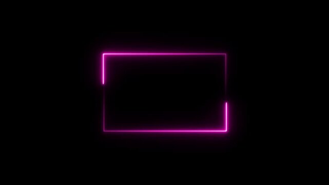 glowing neon square rectangle picture frame icon animation shape frame rotation footage round border frame movement photo frame neon box sign symbol with on a black background